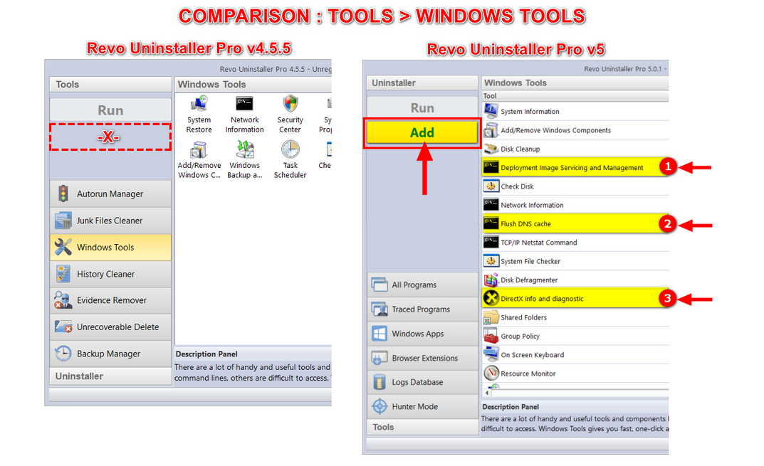 Screenshot: Bereich Windows-Werkzeuge in Revo Uninstaller