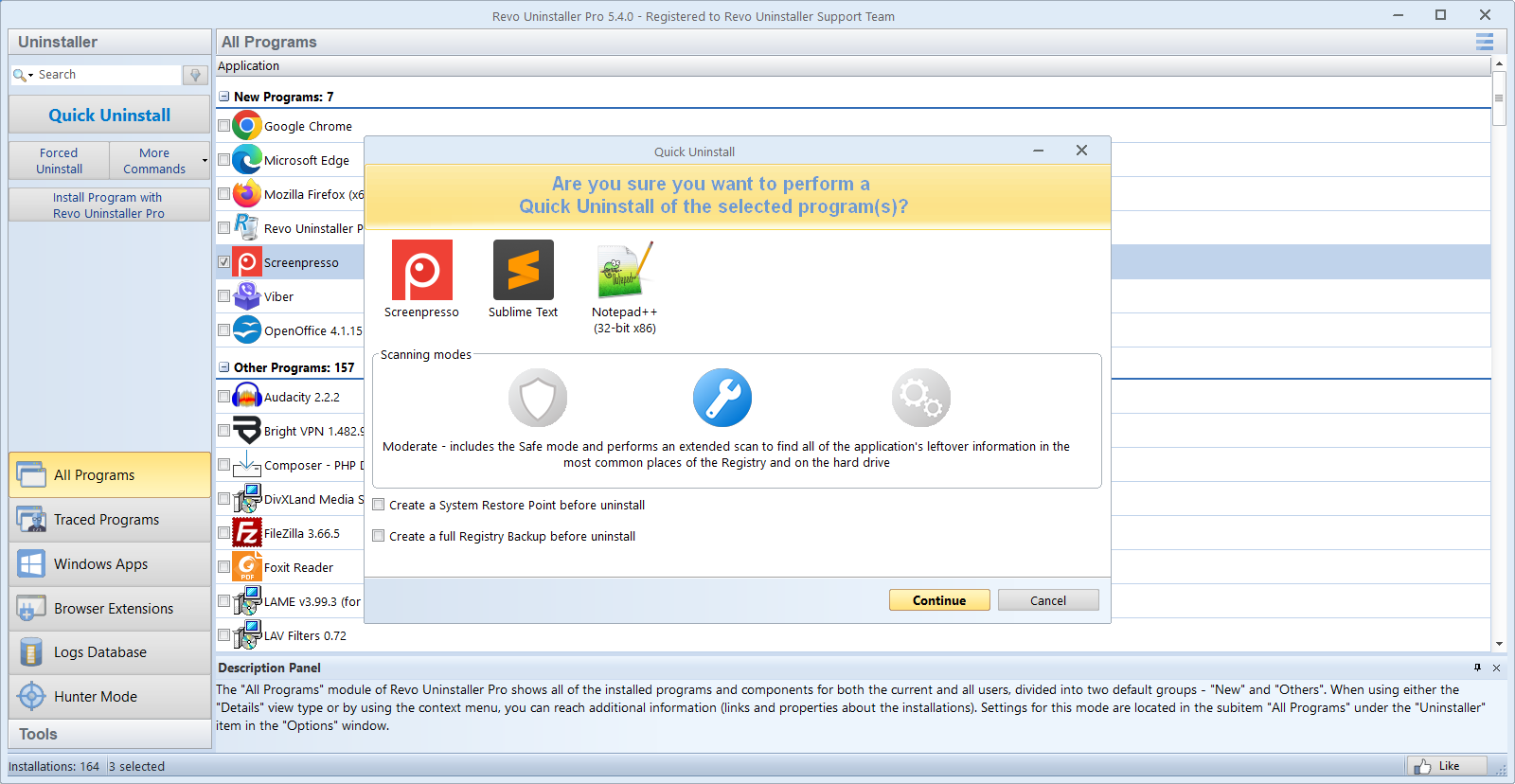 Screenshot: Quick-Uninstall-Bestätigung in Revo Uninstaller