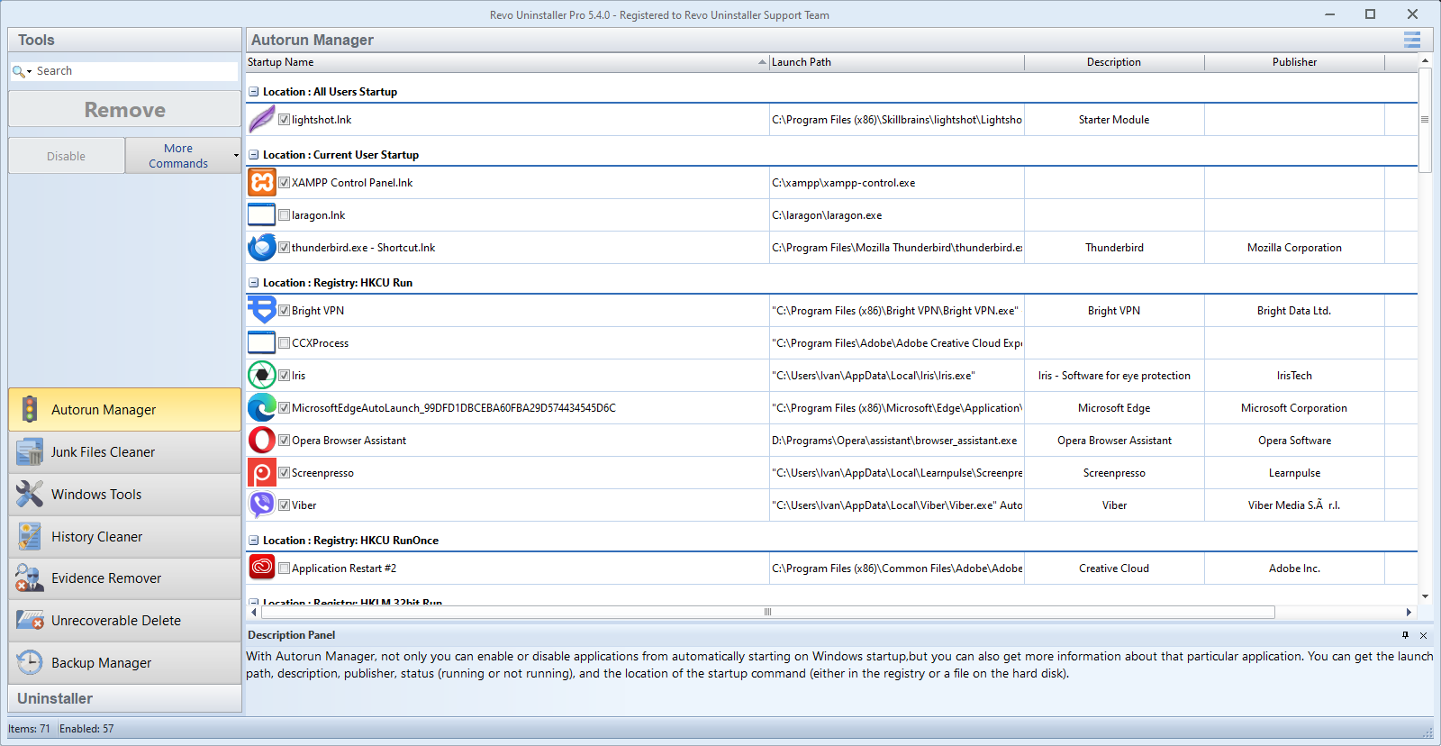 Screenshot: Revo Uninstaller Systembereinigung mit Kategorienliste