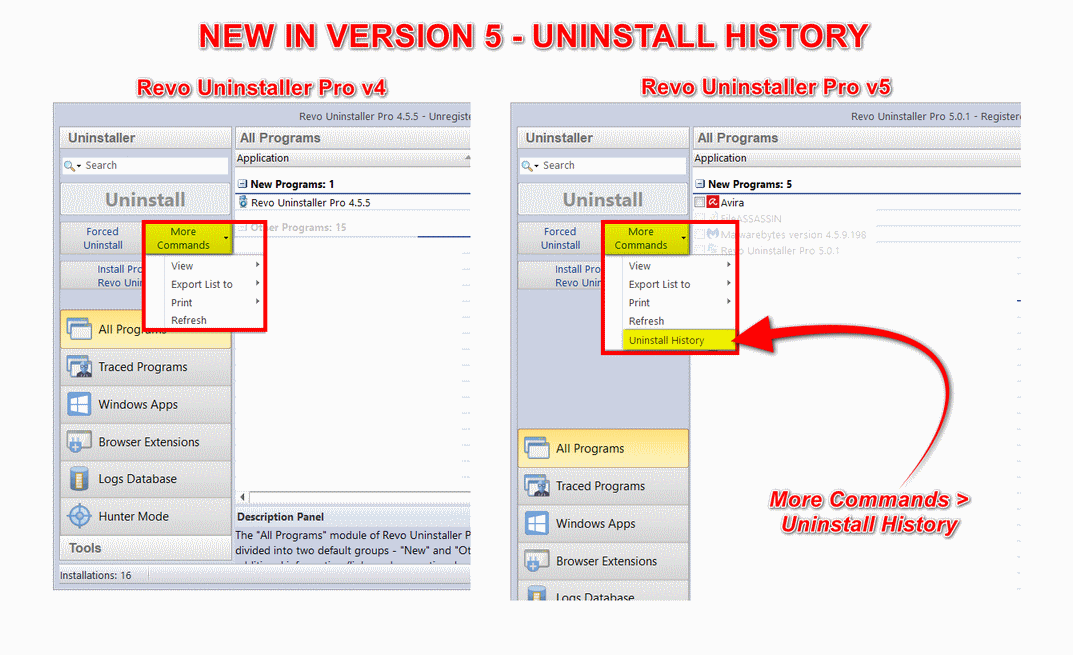 Animation&nbsp;: utilisation de l’historique des désinstallations (Uninstall History) dans Revo Uninstaller
