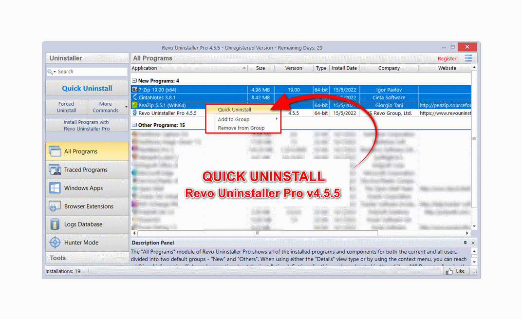 Animation&nbsp;: Quick Uninstall en sélection de plusieurs programmes